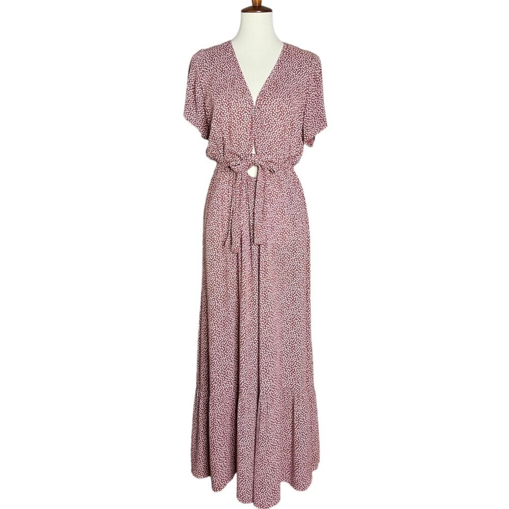 Abercrombie & Fitch Short Sleeve V-Neck Maxi Dress With Tie Waist Flowy Large